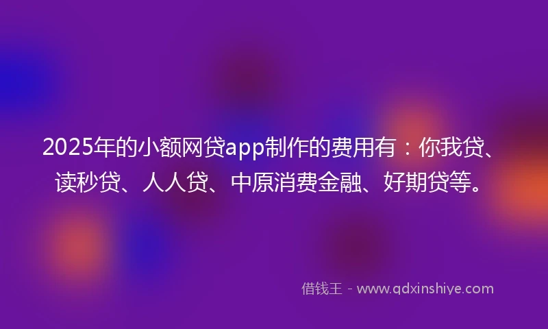 2025年的小额网贷app制作的费用有：你我贷、读秒贷、人人贷、中原消费金融、好期贷等。