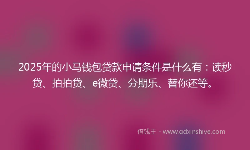 2025年的小马钱包贷款申请条件是什么有：读秒贷、拍拍贷、e微贷、分期乐、替你还等。
