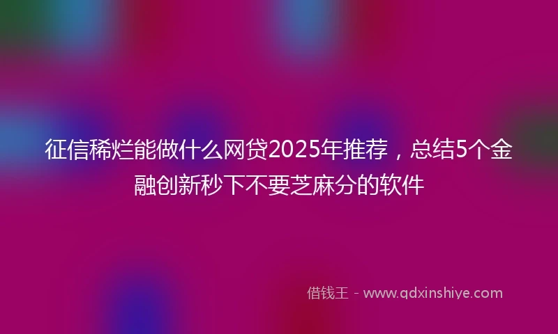 征信稀烂能做什么网贷2025年推荐，总结5个金融创新秒下不要芝麻分的软件