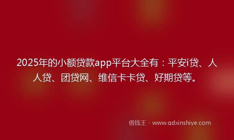 2025年的小额贷款app平台大全有：平安i贷、人人贷、团贷网、维信卡卡贷、好期贷等。