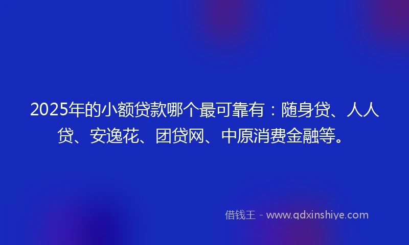 2025年的小额贷款哪个最可靠有：随身贷、人人贷、安逸花、团贷网、中原消费金融等。