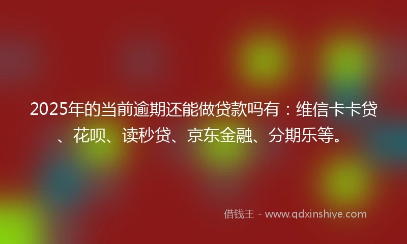 2025年的当前逾期还能做贷款吗有：维信卡卡贷、花呗、读秒贷、京东金融、分期乐等。
