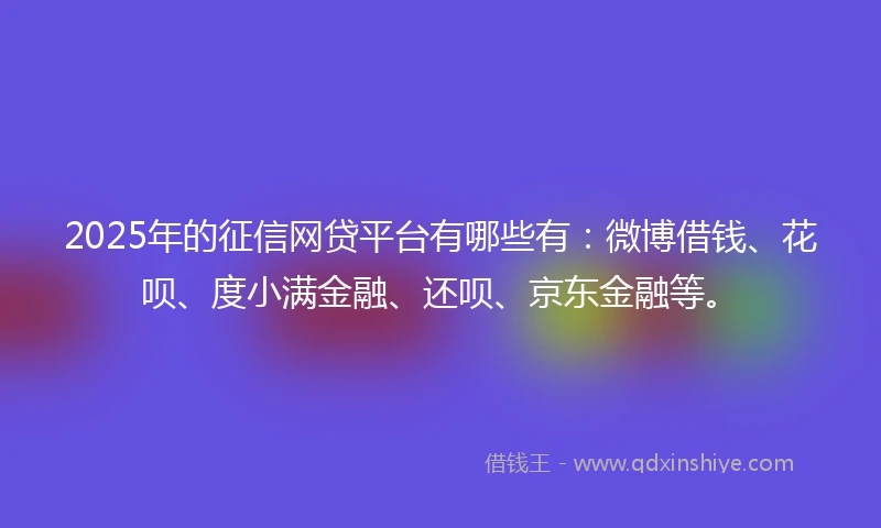 2025年的征信网贷平台有哪些有：微博借钱、花呗、度小满金融、还呗、京东金融等。