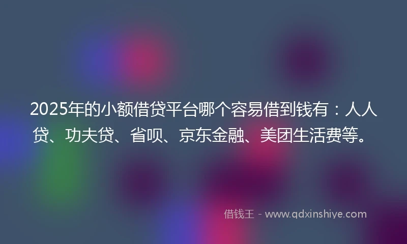 2025年的小额借贷平台哪个容易借到钱有：人人贷、功夫贷、省呗、京东金融、美团生活费等。
