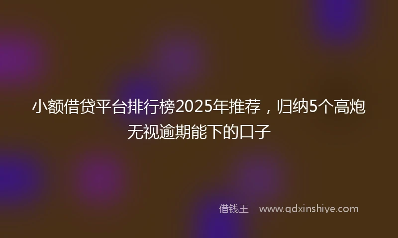 小额借贷平台排行榜2025年推荐，归纳5个高炮无视逾期能下的口子