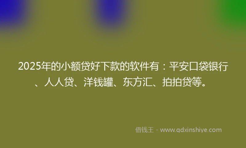 2025年的小额贷好下款的软件有：平安口袋银行、人人贷、洋钱罐、东方汇、拍拍贷等。