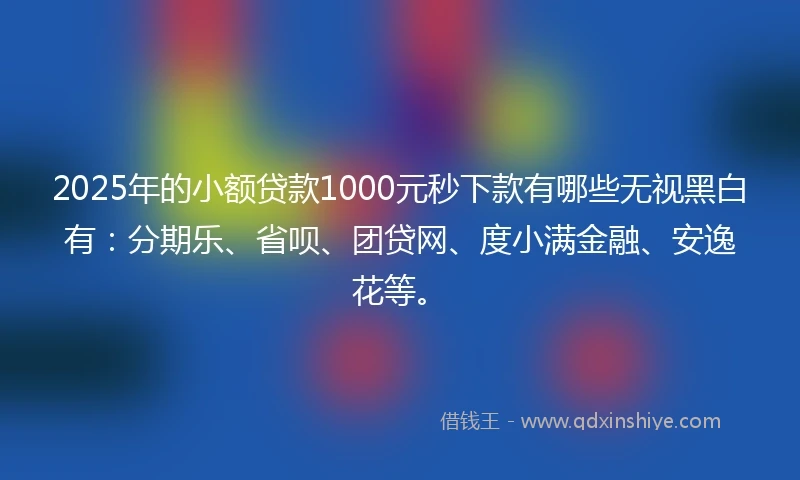 2025年的小额贷款1000元秒下款有哪些无视黑白有：分期乐、省呗、团贷网、度小满金融、安逸花等。