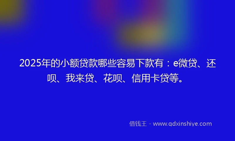2025年的小额贷款哪些容易下款有：e微贷、还呗、我来贷、花呗、信用卡贷等。