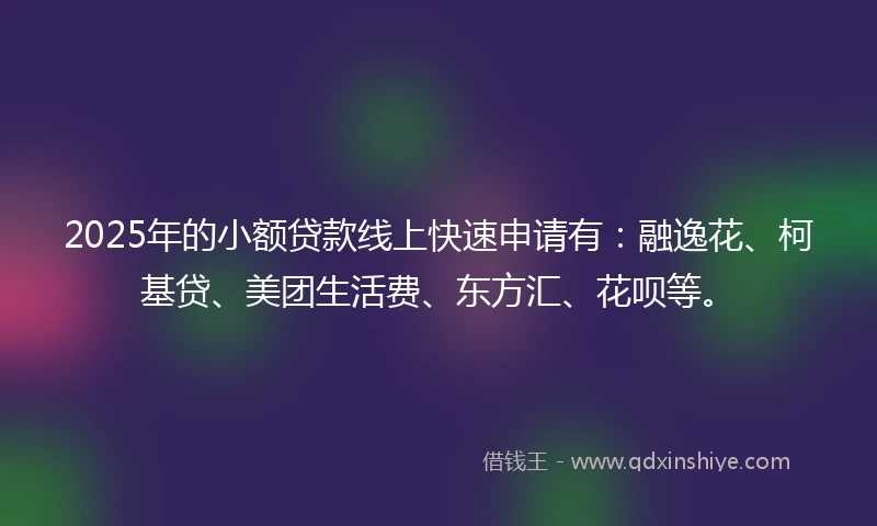 2025年的小额贷款线上快速申请有：融逸花、柯基贷、美团生活费、东方汇、花呗等。