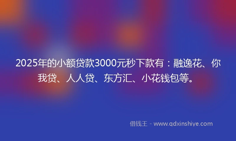 2025年的小额贷款3000元秒下款有：融逸花、你我贷、人人贷、东方汇、小花钱包等。