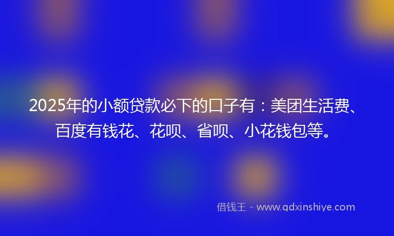2025年的小额贷款必下的口子有:美团生活费、百度有钱花、花呗、省呗、小花钱包等。