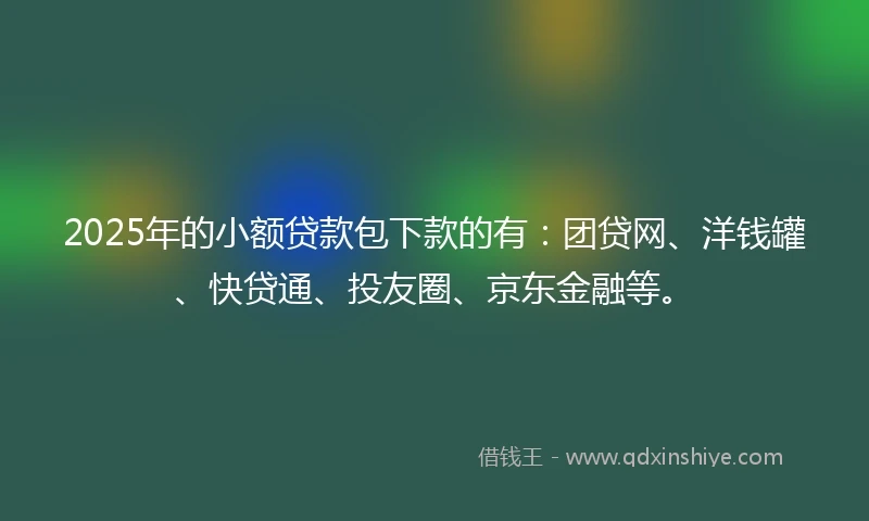 2025年的小额贷款包下款的有：团贷网、洋钱罐、快贷通、投友圈、京东金融等。
