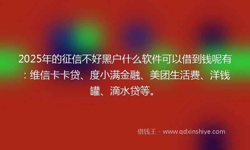 2025年的征信不好黑户什么软件可以借到钱呢有：维信卡卡贷、度小满金融、美团生活费、洋钱罐、滴水贷等。