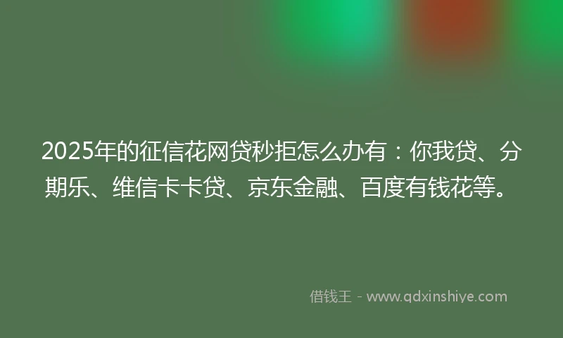 2025年的征信花网贷秒拒怎么办有：你我贷、分期乐、维信卡卡贷、京东金融、百度有钱花等。