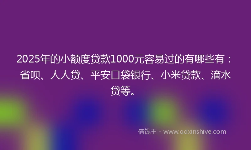 2025年的小额度贷款1000元容易过的有哪些有：省呗、人人贷、平安口袋银行、小米贷款、滴水贷等。