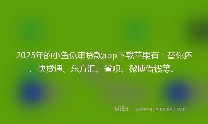 2025年的小鱼免审贷款app下载苹果有：替你还、快贷通、东方汇、省呗、微博借钱等。