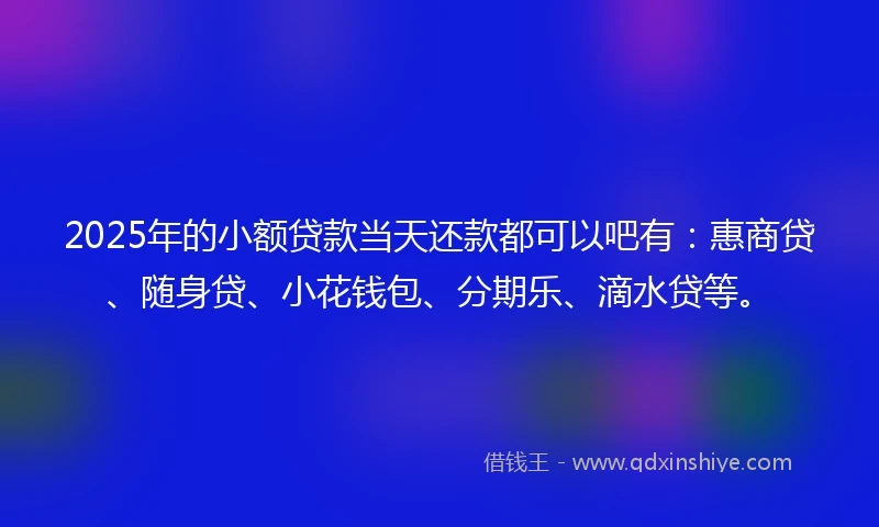2025年的小额贷款当天还款都可以吧有：惠商贷、随身贷、小花钱包、分期乐、滴水贷等。