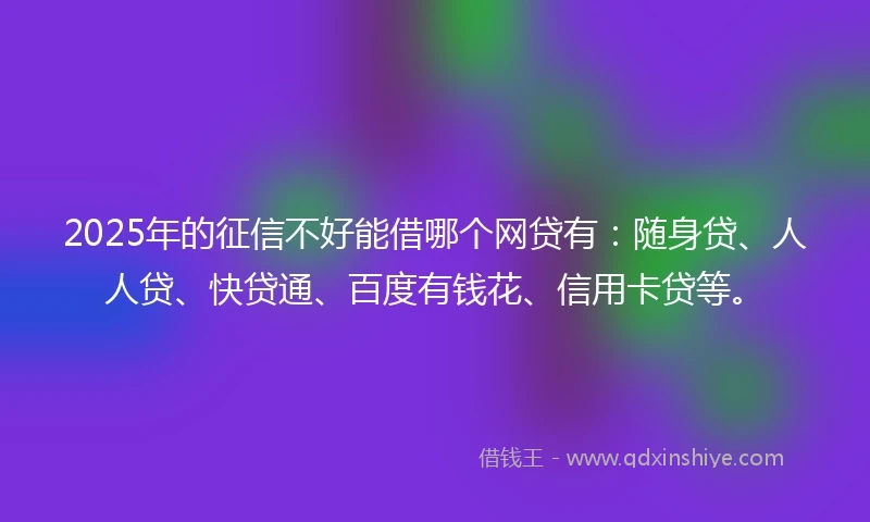 2025年的征信不好能借哪个网贷有：随身贷、人人贷、快贷通、百度有钱花、信用卡贷等。