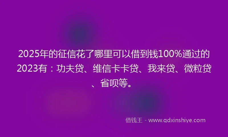 2025年的征信花了哪里可以借到钱100%通过的2023有：功夫贷、维信卡卡贷、我来贷、微粒贷、省呗等。