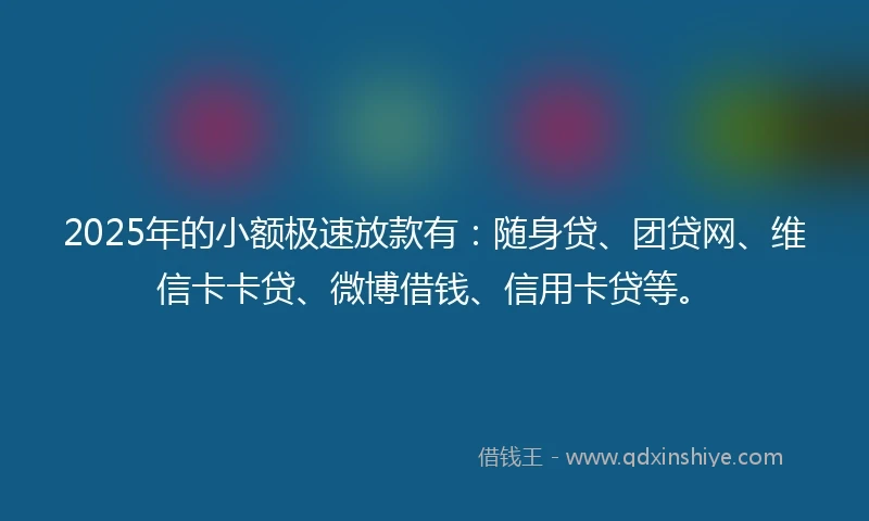 2025年的小额极速放款有：随身贷、团贷网、维信卡卡贷、微博借钱、信用卡贷等。