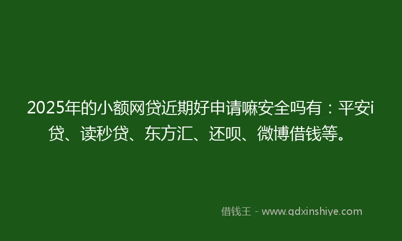 2025年的小额网贷近期好申请嘛安全吗有：平安i贷、读秒贷、东方汇、还呗、微博借钱等。