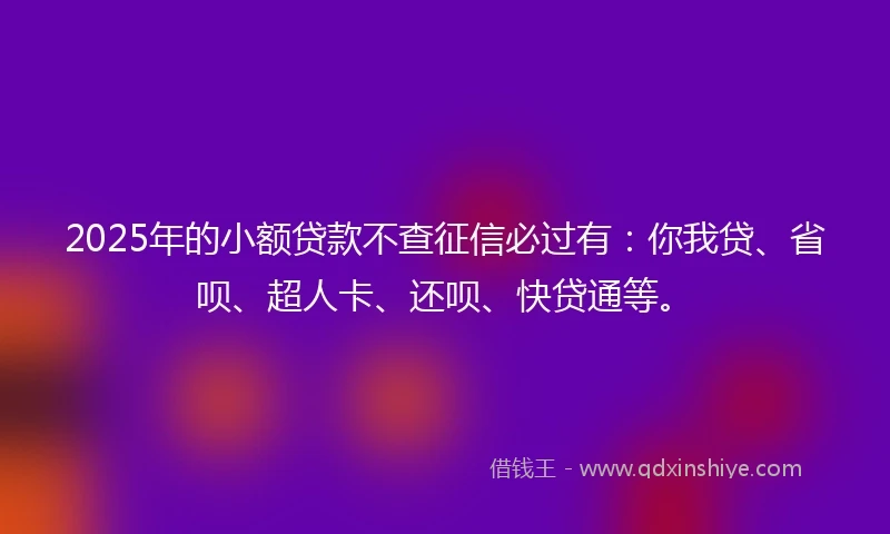 2025年的小额贷款不查征信必过有：你我贷、省呗、超人卡、还呗、快贷通等。