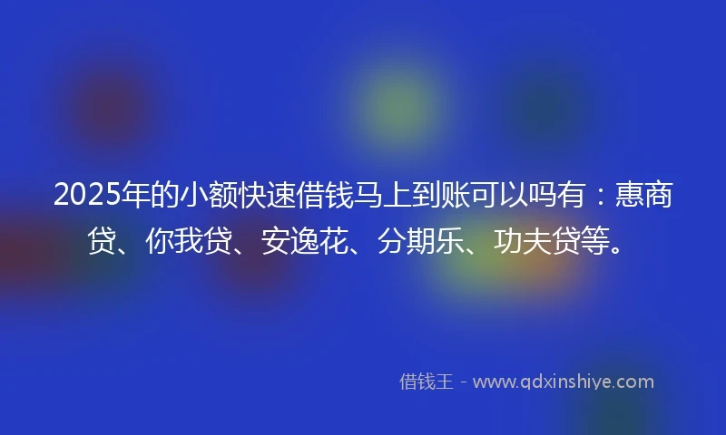 2025年的小额快速借钱马上到账可以吗有：惠商贷、你我贷、安逸花、分期乐、功夫贷等。