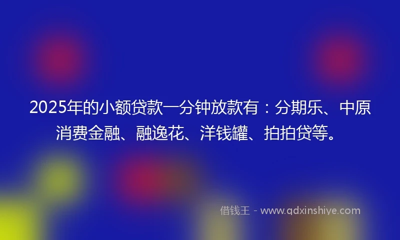 2025年的小额贷款一分钟放款有：分期乐、中原消费金融、融逸花、洋钱罐、拍拍贷等。