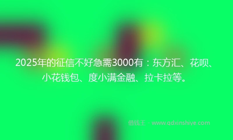 2025年的征信不好急需3000有：东方汇、花呗、小花钱包、度小满金融、拉卡拉等。