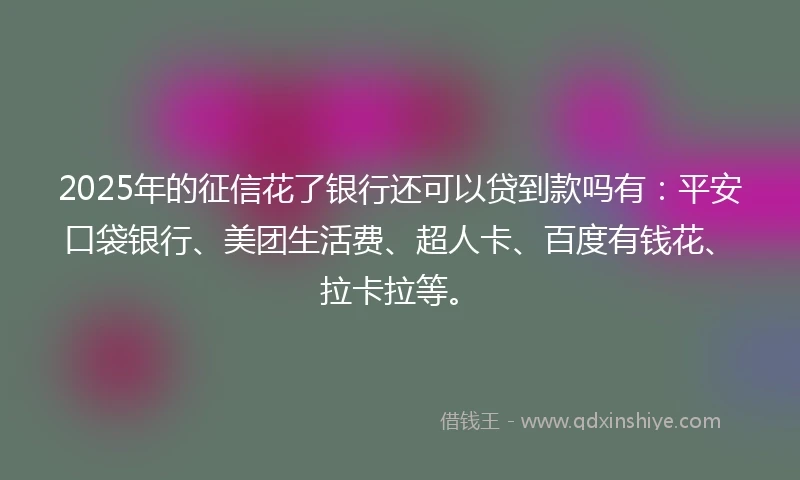 2025年的征信花了银行还可以贷到款吗有：平安口袋银行、美团生活费、超人卡、百度有钱花、拉卡拉等。