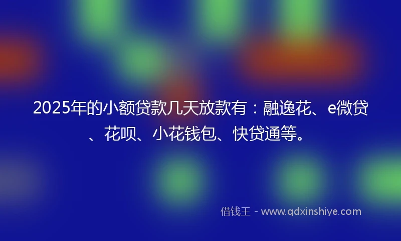 2025年的小额贷款几天放款有：融逸花、e微贷、花呗、小花钱包、快贷通等。