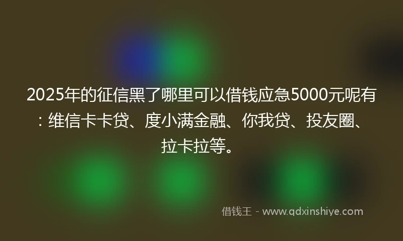 2025年的征信黑了哪里可以借钱应急5000元呢有：维信卡卡贷、度小满金融、你我贷、投友圈、拉卡拉等。