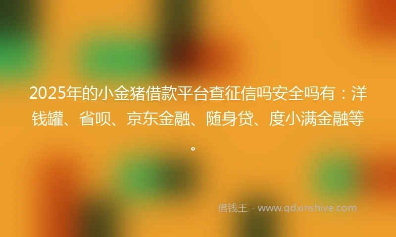 2025年的小金猪借款平台查征信吗安全吗有：洋钱罐、省呗、京东金融、随身贷、度小满金融等。