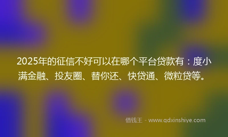 2025年的征信不好可以在哪个平台贷款有：度小满金融、投友圈、替你还、快贷通、微粒贷等。