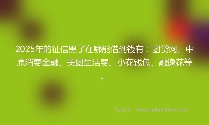 2025年的征信黑了在哪能借到钱有:团贷网、中原消费金融、美团生活费、小花钱包、融逸花等。