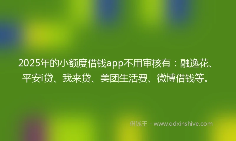 2025年的小额度借钱app不用审核有：融逸花、平安i贷、我来贷、美团生活费、微博借钱等。