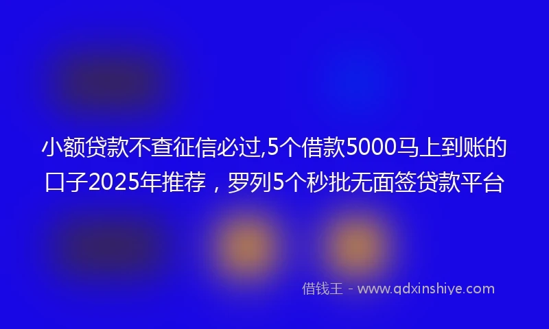 小额贷款不查征信必过,5个借款5000马上到账的口子2025年推荐，罗列5个秒批无面签贷款平台
