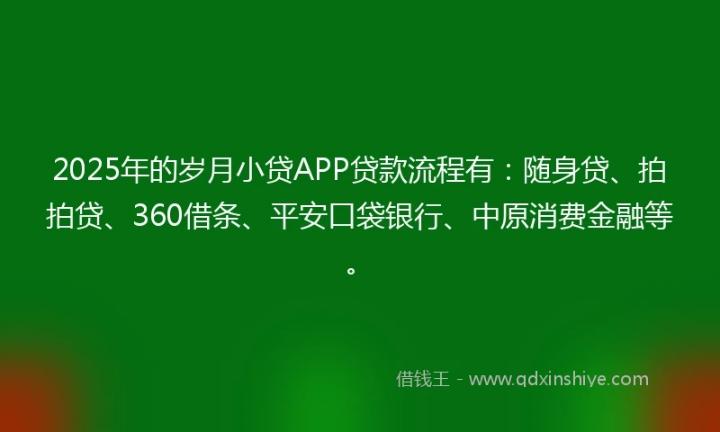 2025年的岁月小贷APP贷款流程有：随身贷、拍拍贷、360借条、平安口袋银行、中原消费金融等。