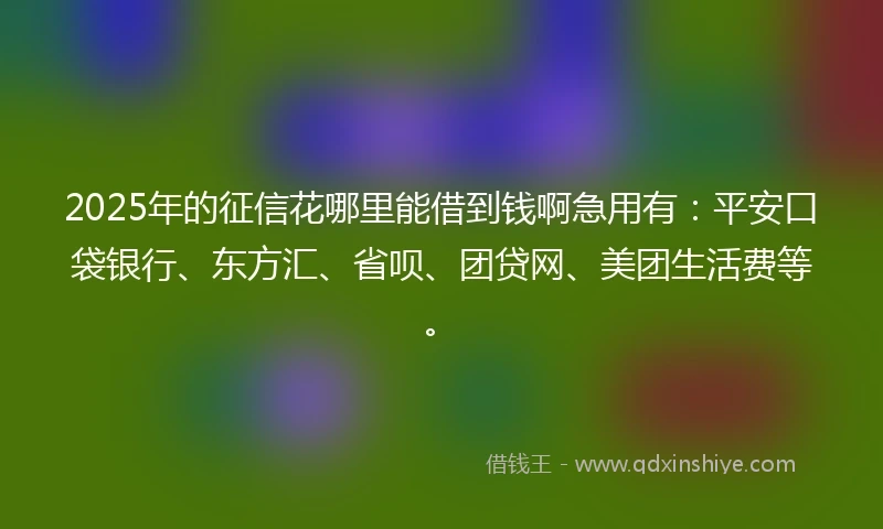 2025年的征信花哪里能借到钱啊急用有：平安口袋银行、东方汇、省呗、团贷网、美团生活费等。