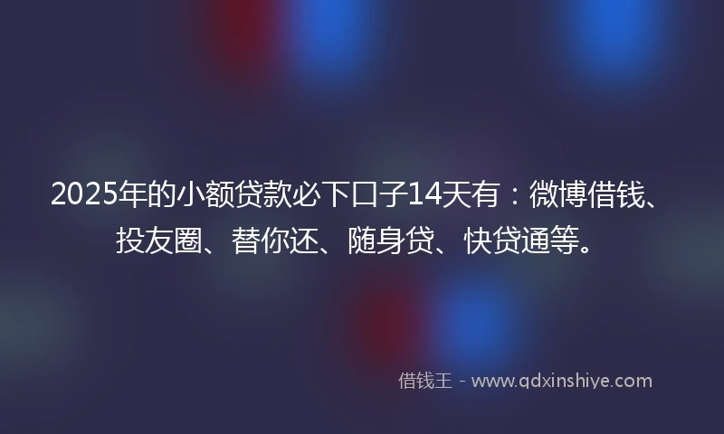 2025年的小额贷款必下口子14天有：微博借钱、投友圈、替你还、随身贷、快贷通等。