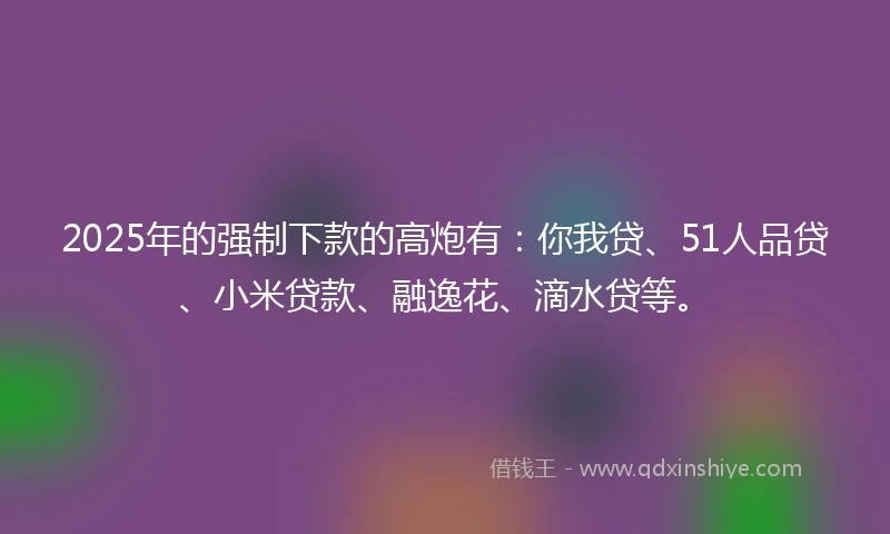 2025年的强制下款的高炮有：你我贷、51人品贷、小米贷款、融逸花、滴水贷等。