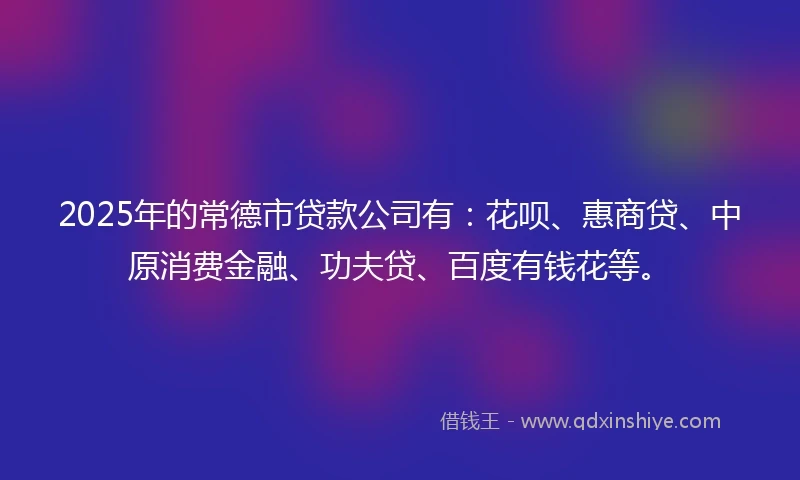 2025年的常德市贷款公司有：花呗、惠商贷、中原消费金融、功夫贷、百度有钱花等。