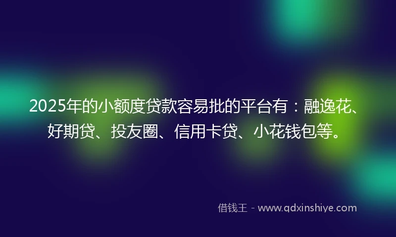 2025年的小额度贷款容易批的平台有：融逸花、好期贷、投友圈、信用卡贷、小花钱包等。