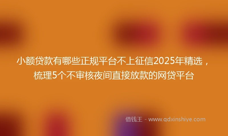 小额贷款有哪些正规平台不上征信2025年精选，梳理5个不审核夜间直接放款的网贷平台