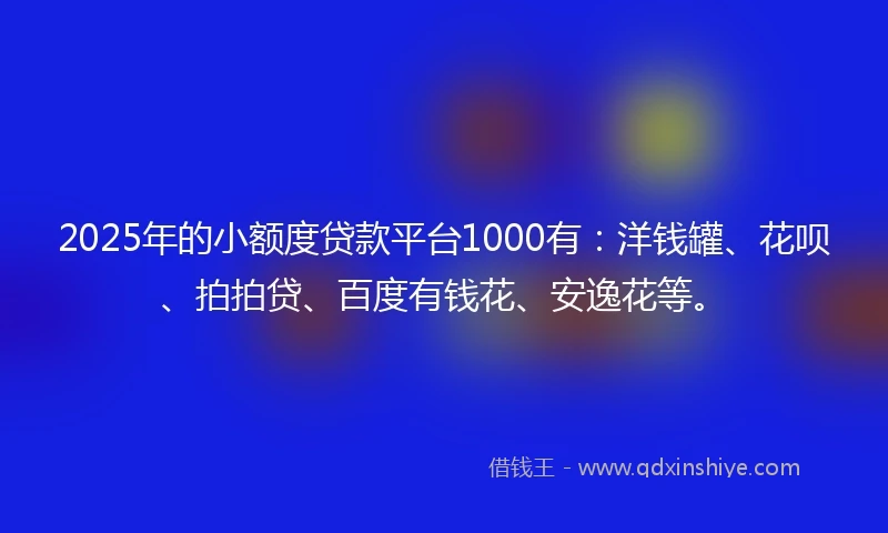 2025年的小额度贷款平台1000有：洋钱罐、花呗、拍拍贷、百度有钱花、安逸花等。