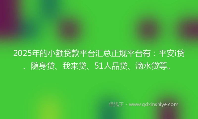 2025年的小额贷款平台汇总正规平台有：平安i贷、随身贷、我来贷、51人品贷、滴水贷等。