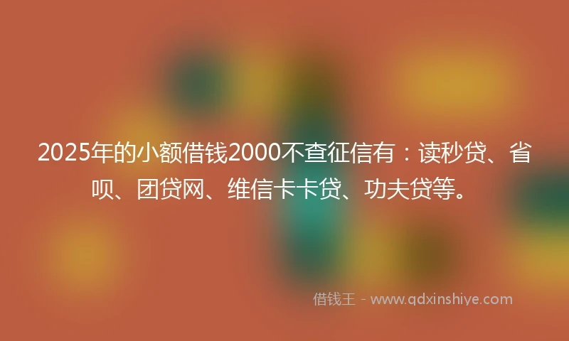 2025年的小额借钱2000不查征信有：读秒贷、省呗、团贷网、维信卡卡贷、功夫贷等。