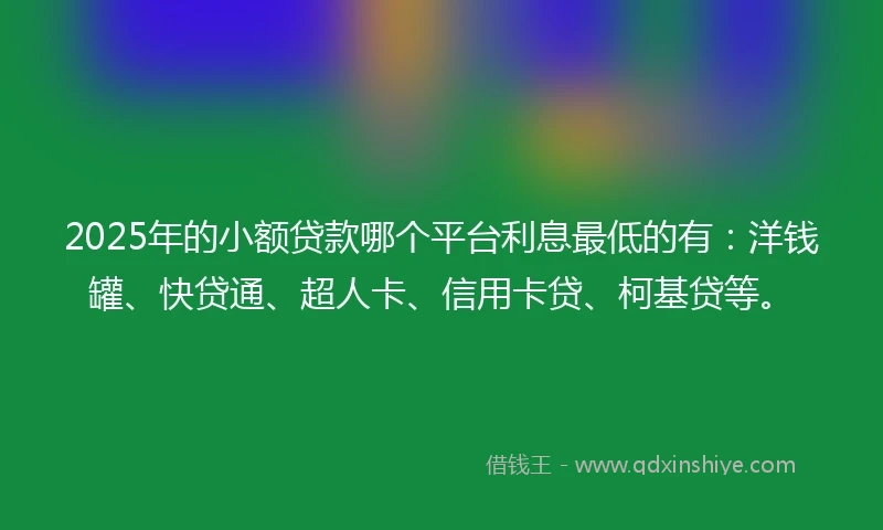 2025年的小额贷款哪个平台利息最低的有：洋钱罐、快贷通、超人卡、信用卡贷、柯基贷等。