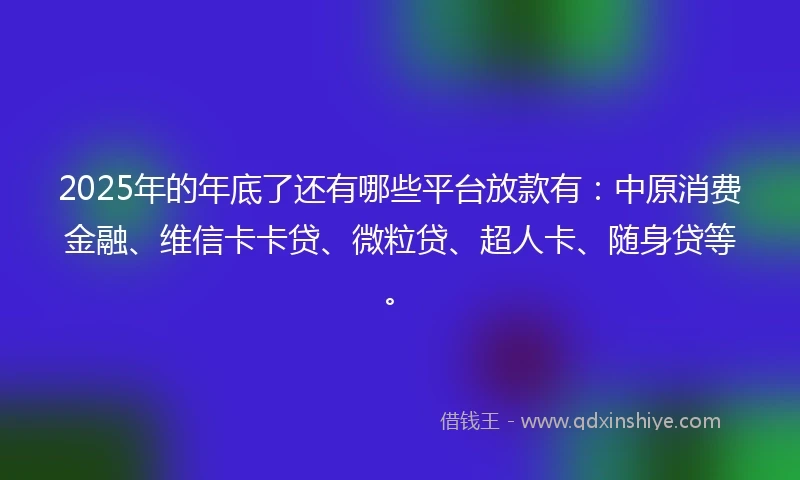 2025年的年底了还有哪些平台放款有：中原消费金融、维信卡卡贷、微粒贷、超人卡、随身贷等。