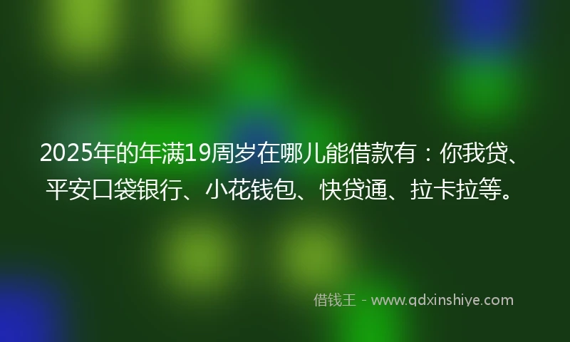 2025年的年满19周岁在哪儿能借款有：你我贷、平安口袋银行、小花钱包、快贷通、拉卡拉等。